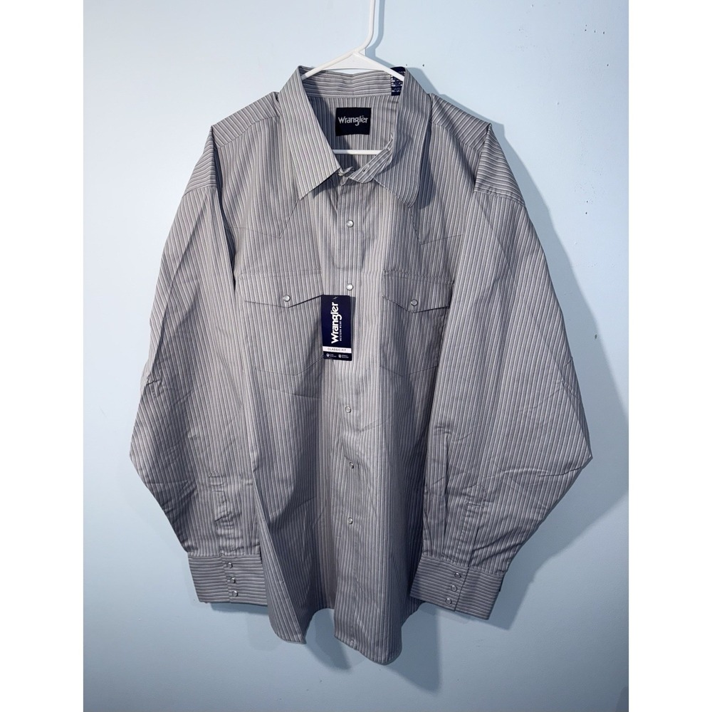 WRANGLER Men's Shirt‎ Western Cowboy Rodeo Long Sleeve Pearl Snap Gray NEW Sz 3X